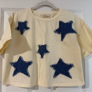 J.O.A. Women’s Star Tee - Cream and Blue